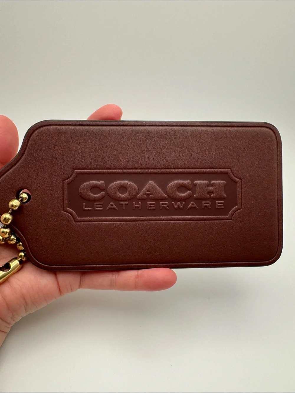 Coach XL Hangtag Bag Charm CBR57 Dark Brown Brass Leather NWT - Picture 1 of 16